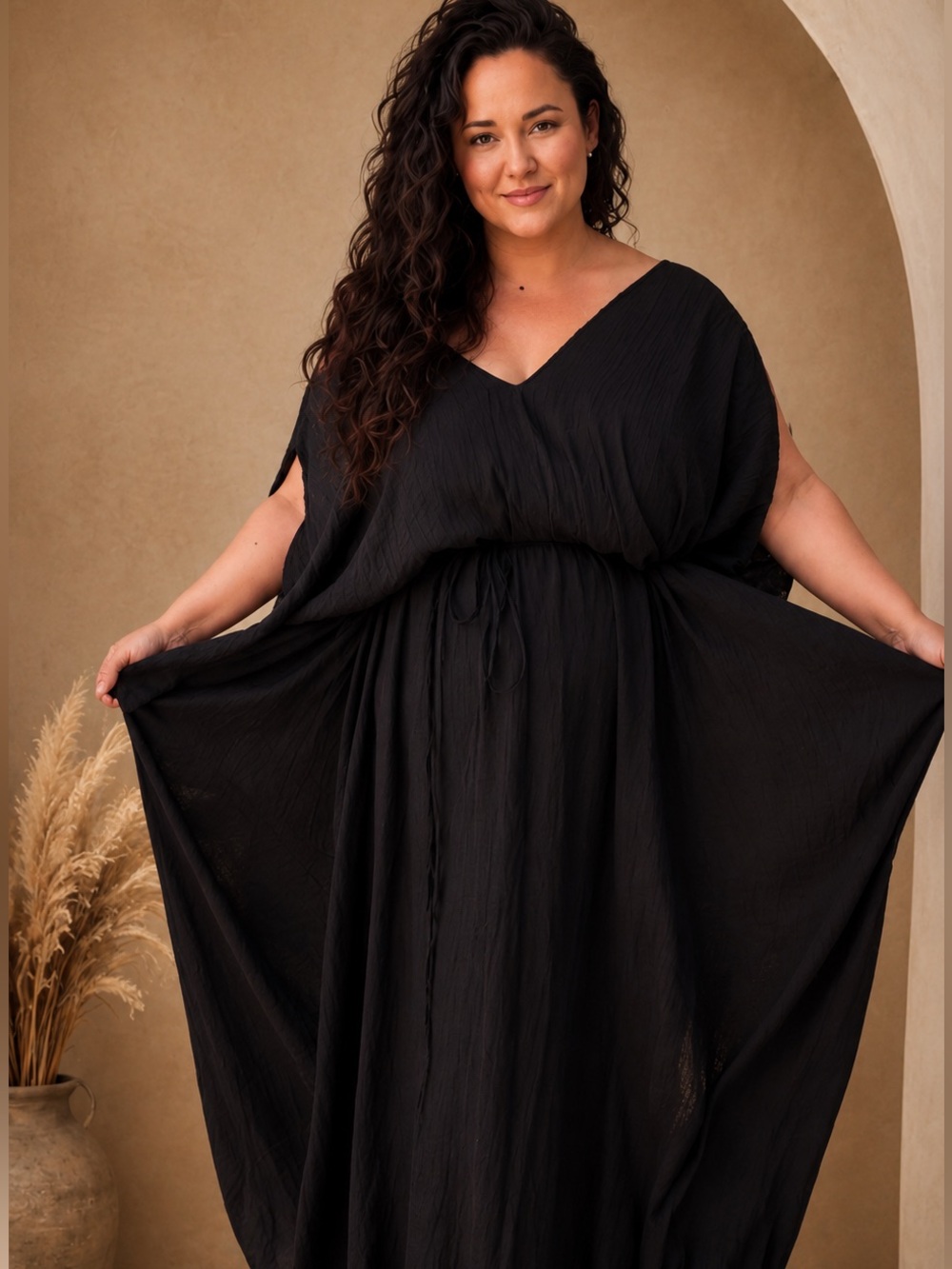 Black Crinkled Chiton Greek Goddess Maxi Dress | photography resort boho maxi
